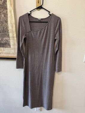 a new day Taupe Ribbed Long-Sleeve Midi Dress